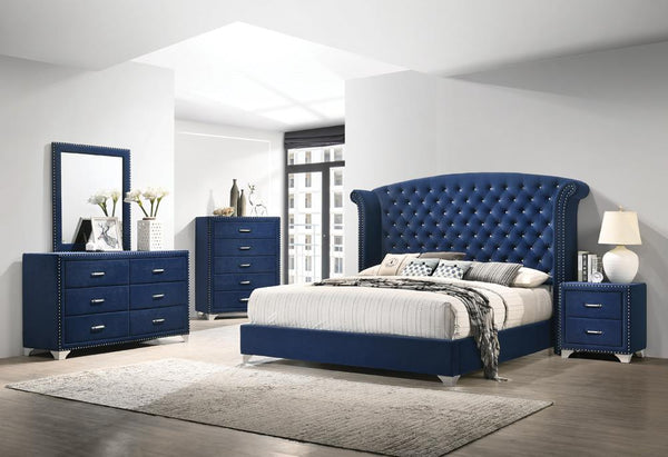 Melody 4-piece Eastern King Tufted Upholstered Bedroom Set Pacific Blue image