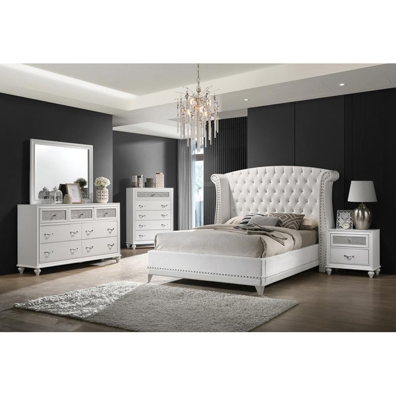 Barzini Upholstered Tufted Bedroom Set White - Plush Home Furniture (CA) 
