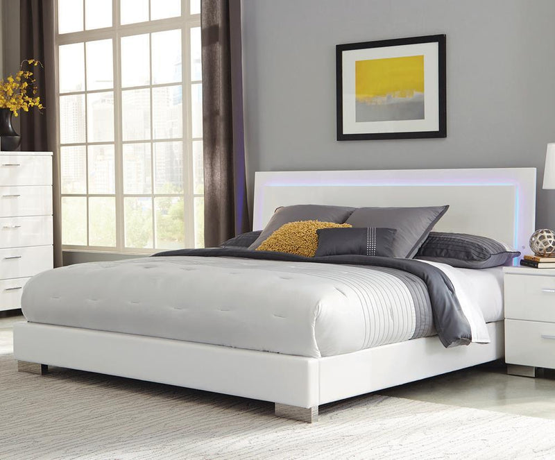 Felicity Queen Panel Bed with LED Lighting Glossy White - Plush Home Furniture (CA) 