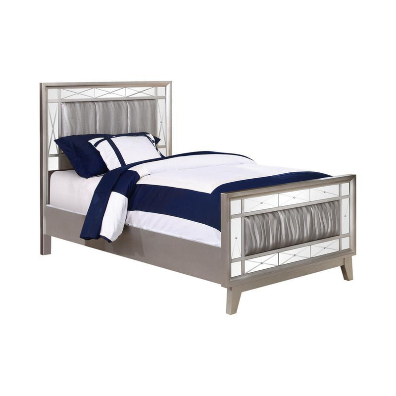 Leighton Twin Panel Bed with Mirrored Accents Mercury Metallic - Plush Home Furniture (CA) 