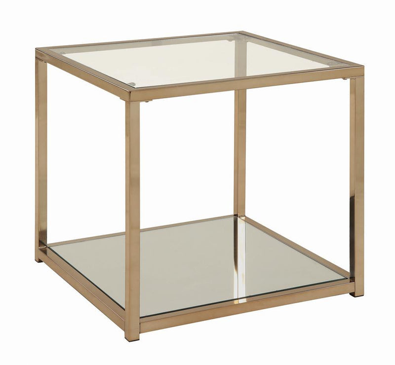 Cora End Table with Mirror Shelf Chocolate Chrome - Plush Home Furniture (CA) 