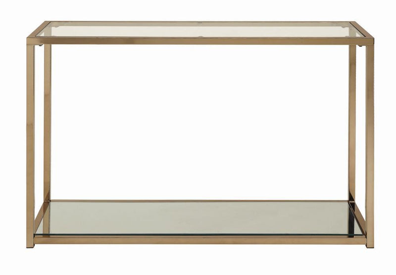 Cora Sofa Table with Mirror Shelf Chocolate Chrome - Plush Home Furniture (CA) 