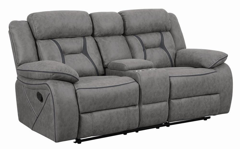 Higgins Pillow Top Arm Motion Loveseat with Console Grey - Plush Home Furniture (CA) 
