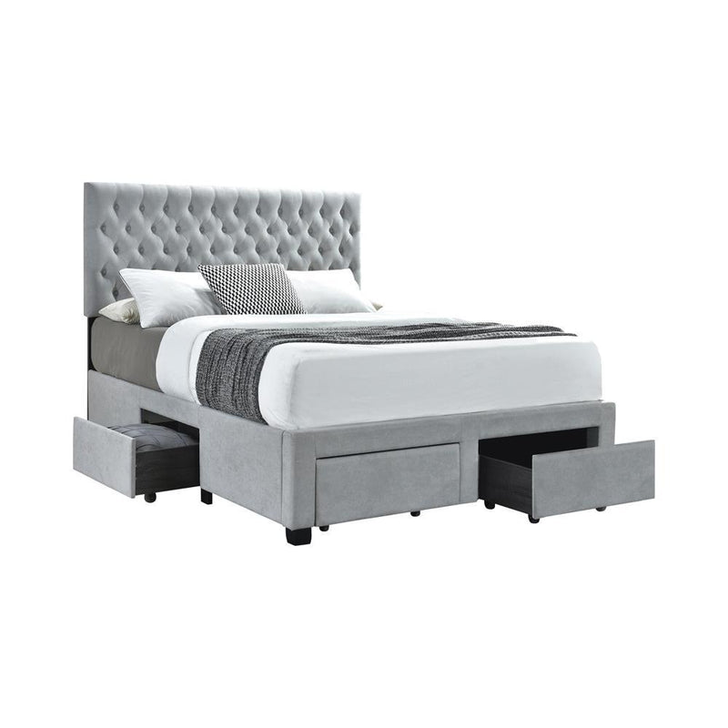 Soledad Full 4-drawer Button Tufted Storage Bed Light Grey