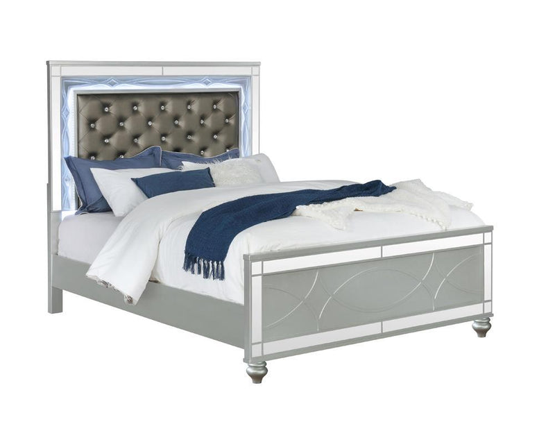 Gunnison Queen Panel Bed with LED Lighting Silver Metallic - Plush Home Furniture (CA) 