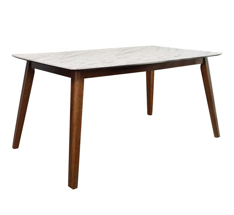 Everett Faux Marble Top Dining Table Natural Walnut and White - Plush Home Furniture (CA) 