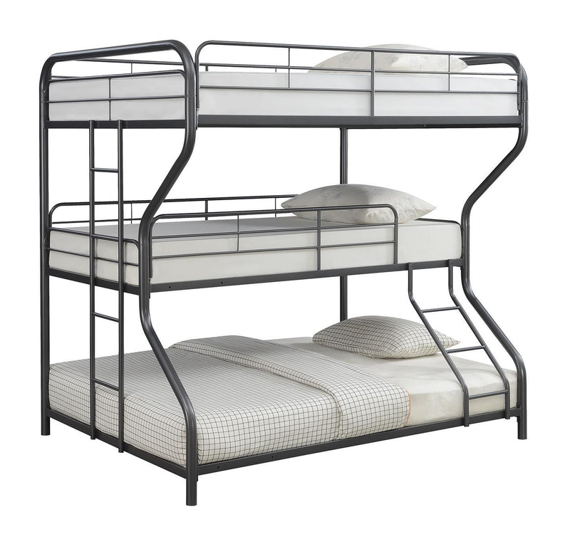 Garner Triple Full Over Twin Over Full Bunk Bed with Ladder Gunmetal - Plush Home Furniture (CA) 